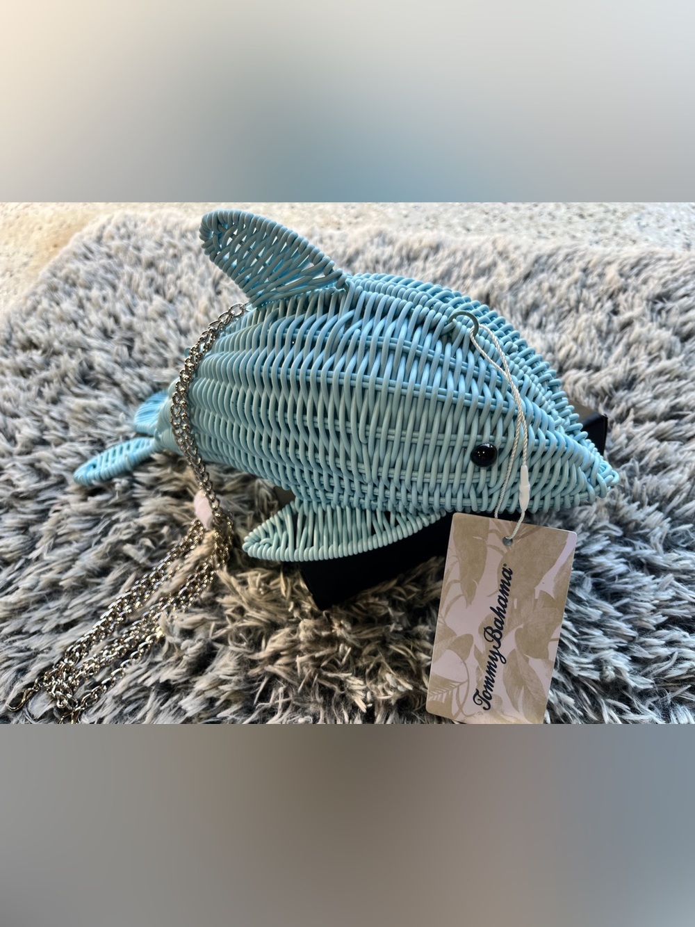 VIRAL Tommy Bahama Light Blue Wicker Dolphin Crossbody NWT